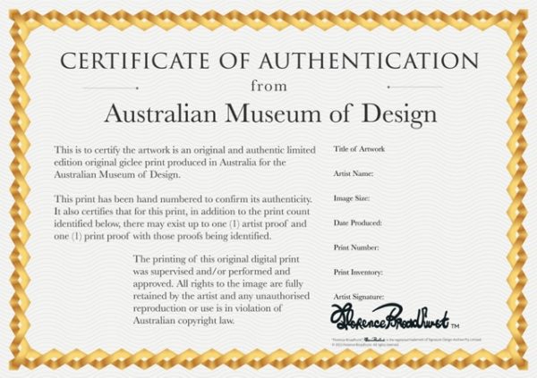 Australian Museum of Design Certificate of Authenticity