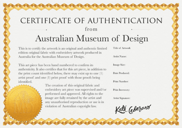 Australian Museum of Design Fabric Certificate of Authenticity