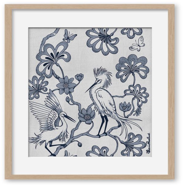 Australian Museum of Design Florence Broadhurst Egrets Blue with Embroidery