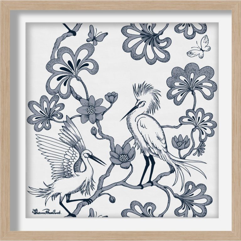 Florence Broadhurst Fabric and Embroidery Artwork 'Egrets' Blue ...