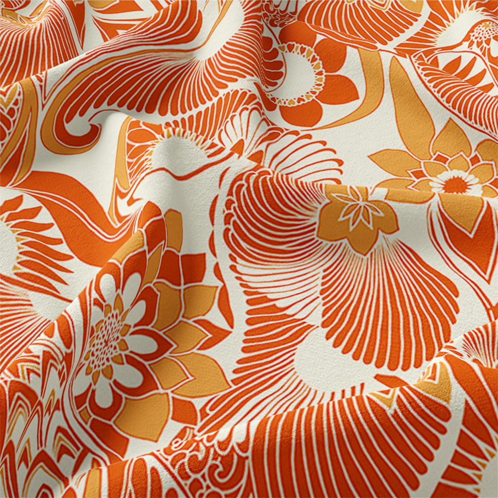 AMoD Embroidery Society Fabric Florence Broadhurst 'Aubrey' Tangerine