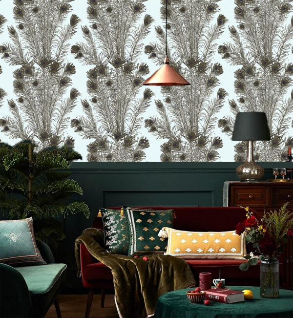 'Peacock Feathers' Wallpaper by Florence Broadhurst - Mint - Image 2